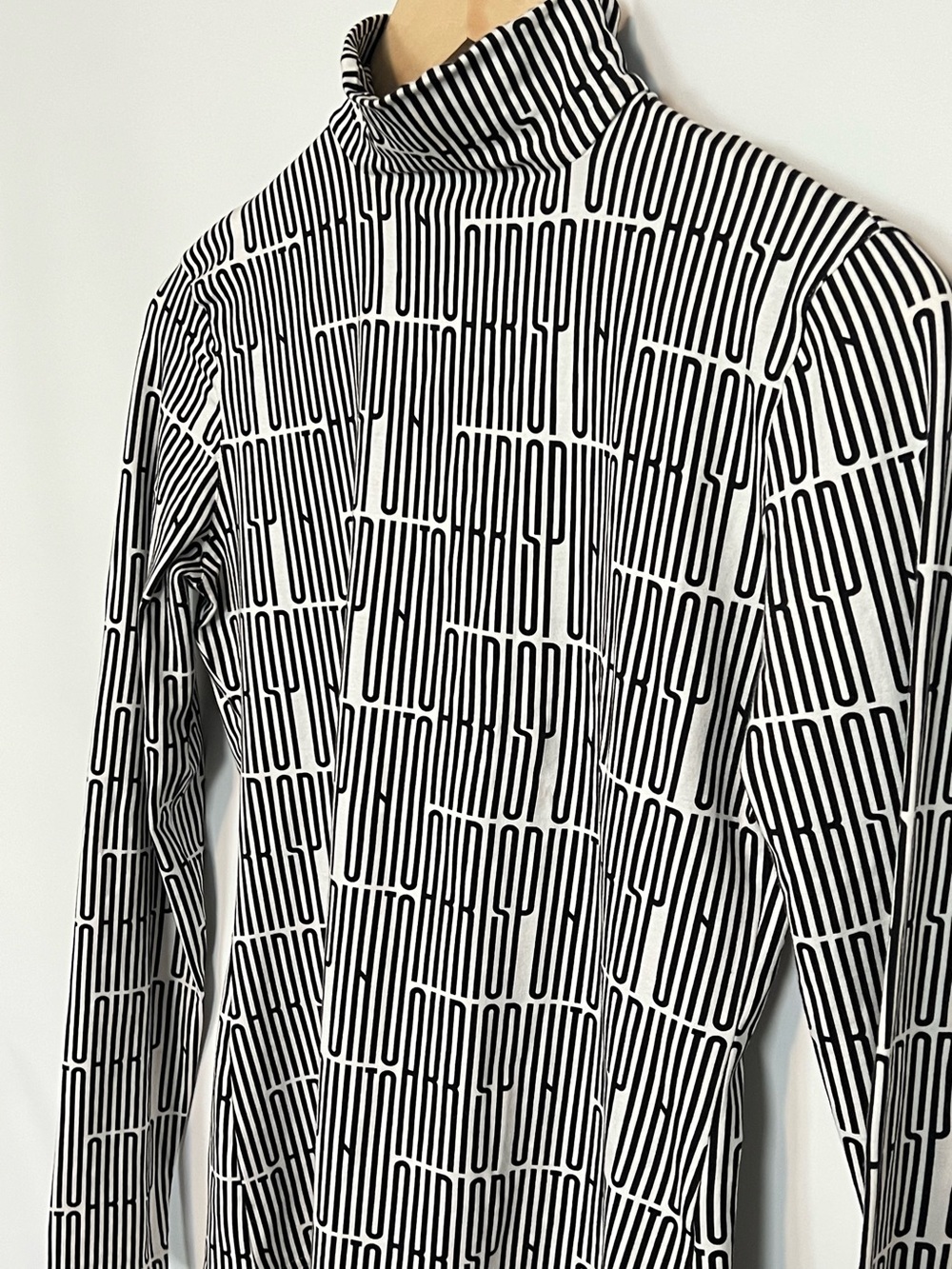 Akris Punto Optical Logo Mock Neck Stretch Top Black White Size 6 - Picture 3 of 8